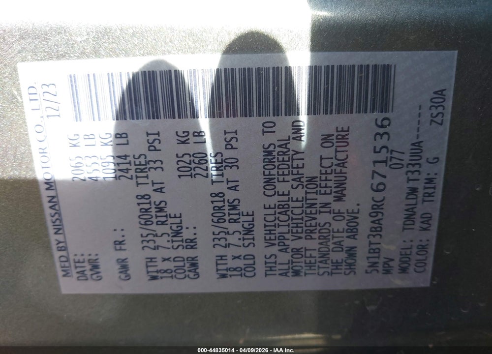 2024 NISSAN ROGUE SV FWD VIN: 5N1BT3BA9RC671536