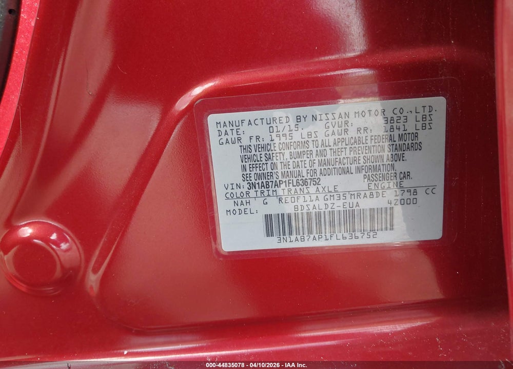 2015 NISSAN SENTRA FE+ S/S/SL/SR/SV VIN: 3N1AB7AP1FL636752