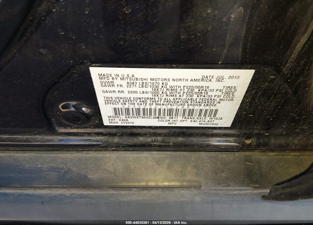 2014 MITSUBISHI OUTLANDER SPORT ES VIN: 4A4AR3AU4EE003774