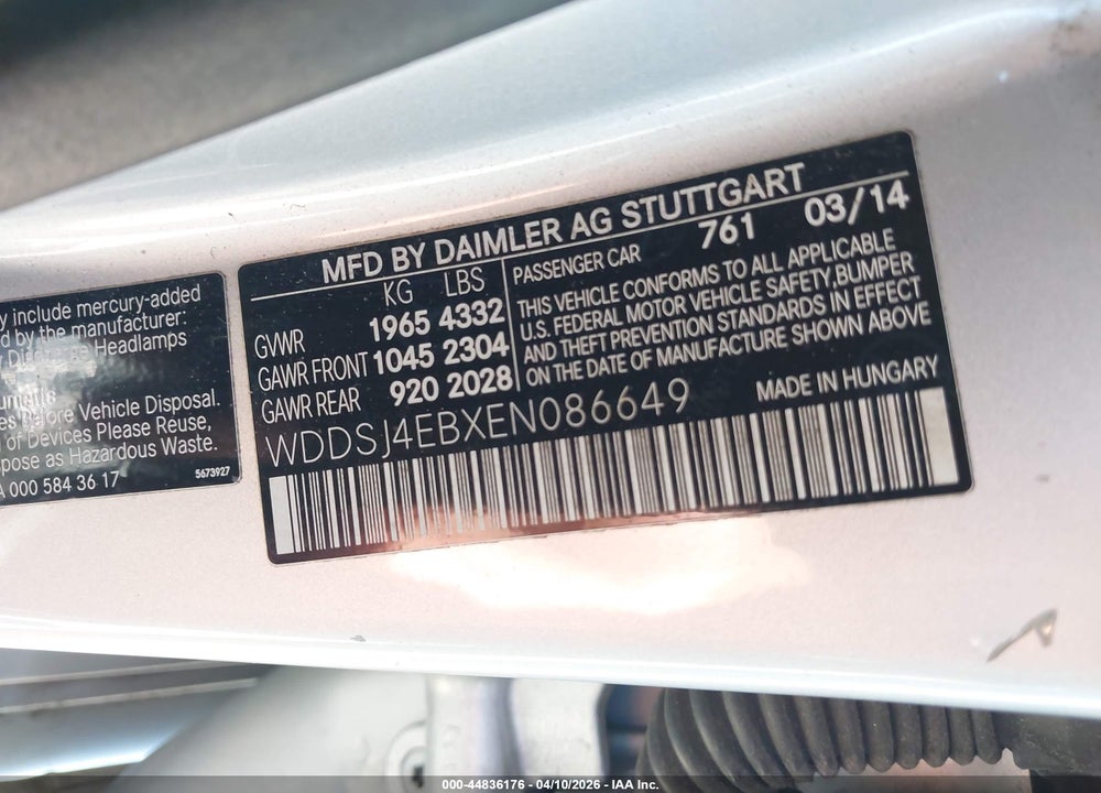 2014 MERCEDES-BENZ CLA 250 VIN: WDDSJ4EBXEN086649