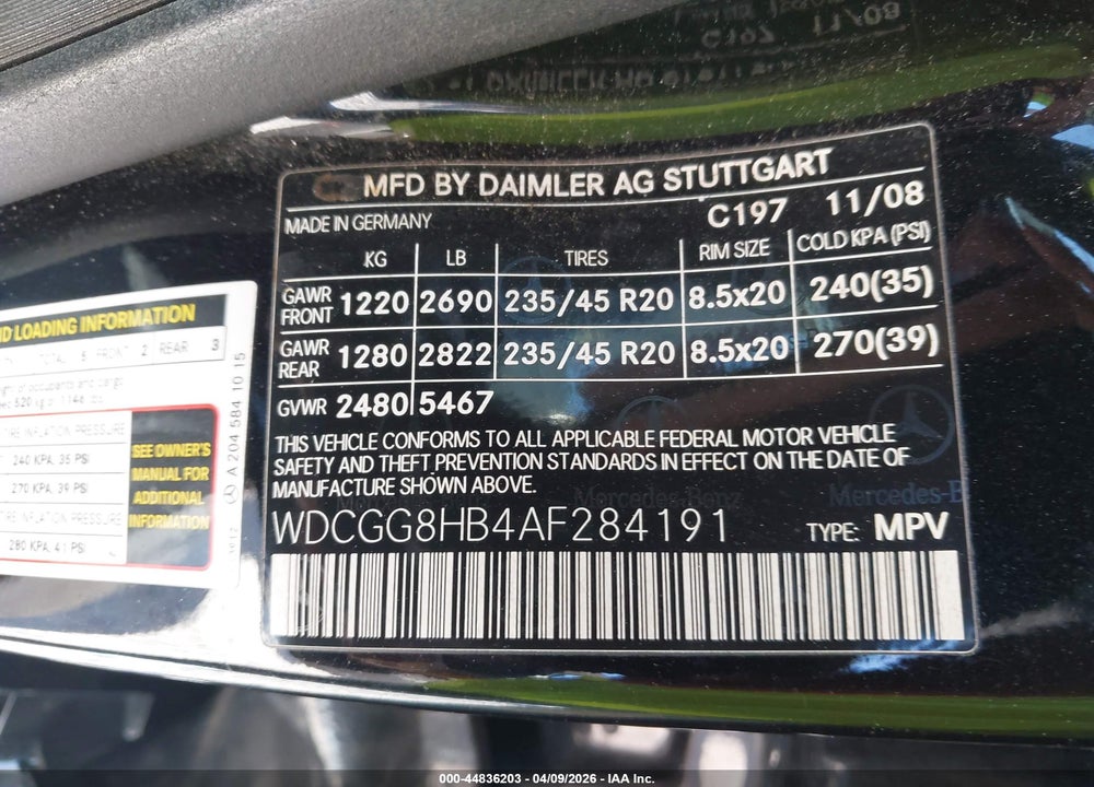 2010 MERCEDES-BENZ GLK 350 4MATIC VIN: WDCGG8HB4AF284191