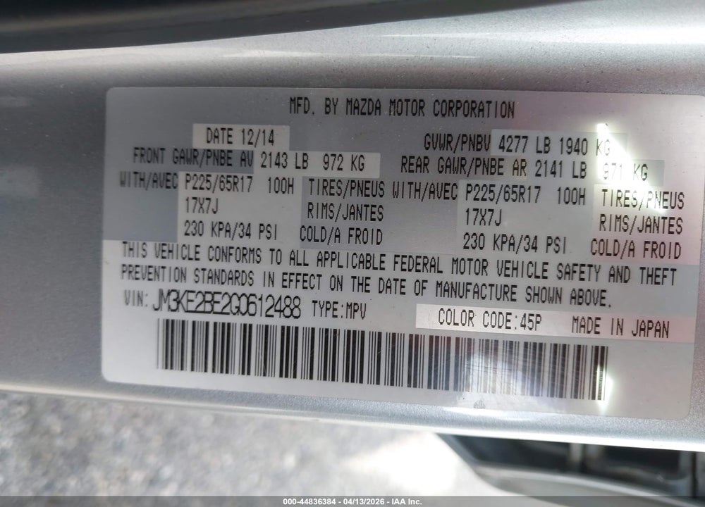 2016 MAZDA CX-5 SPORT VIN: JM3KE2BE2G0612488