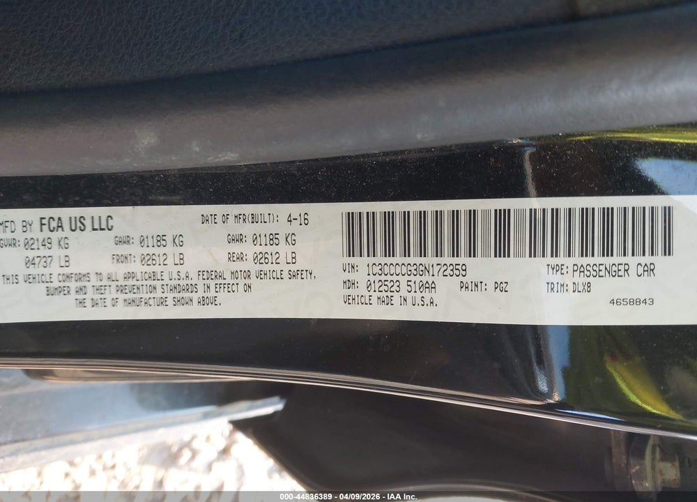 2016 CHRYSLER 200 C VIN: 1C3CCCCG3GN172359