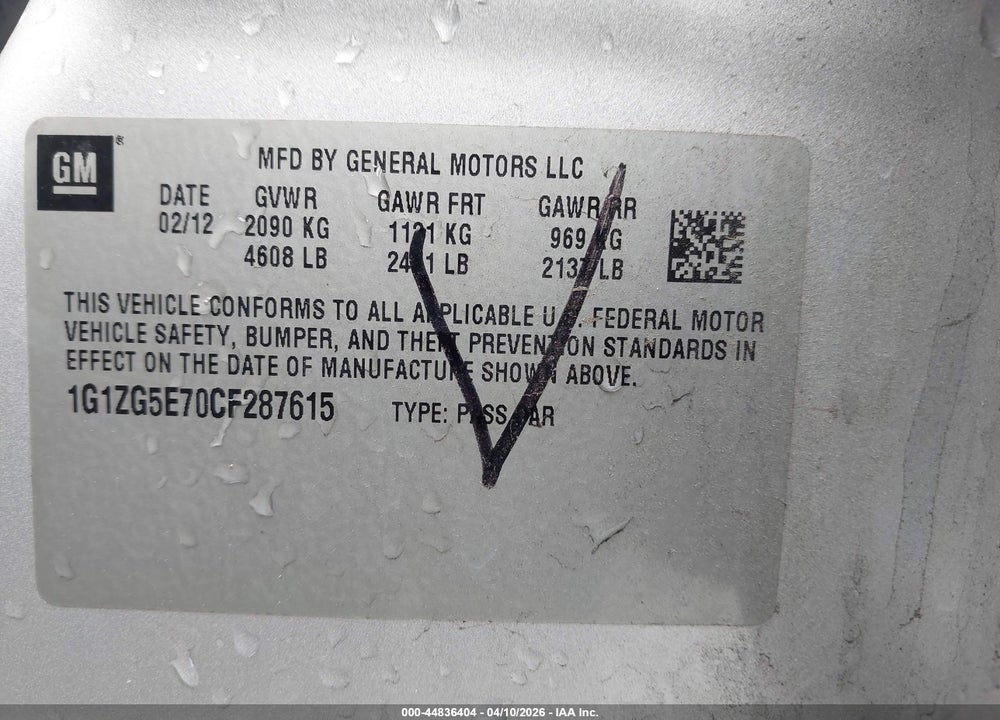 2012 CHEVROLET MALIBU 2LZ VIN: 1G1ZG5E70CF287615