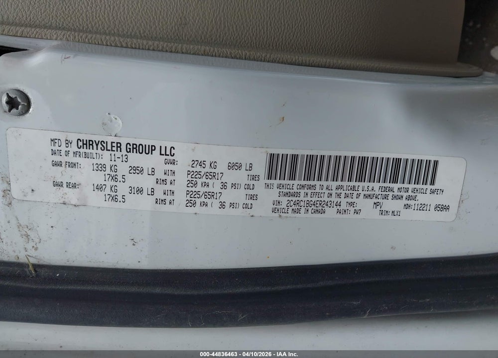 2014 CHRYSLER TOWN & COUNTRY TOURING VIN: 2C4RC1BG4ER243144