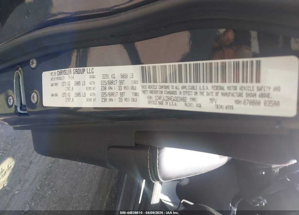 2014 JEEP CHEROKEE LATITUDE VIN: 1C4PJLCB4EW323482