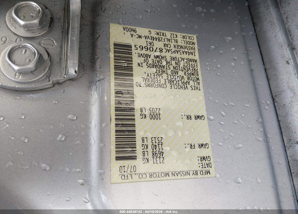 2010 NISSAN MAXIMA 3.5 SV VIN: 1N4AA5AP5AC870665