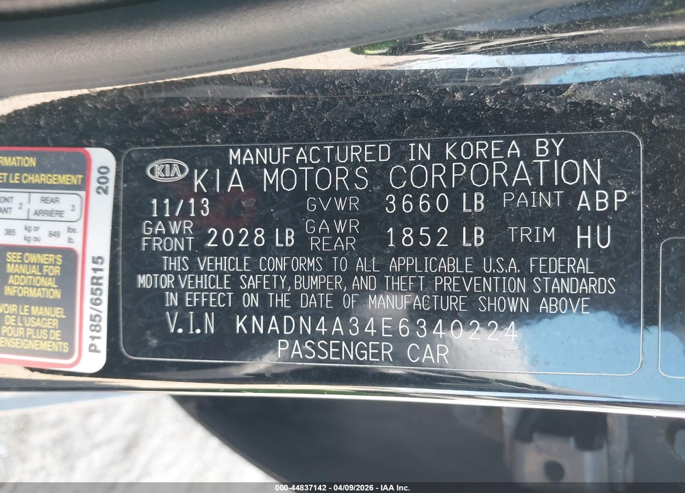2014 KIA RIO EX VIN: KNADN4A34E6340224