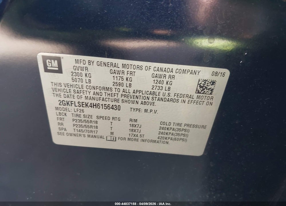 2017 GMC TERRAIN SLE-1 VIN: 2GKFLSEK4H6156430