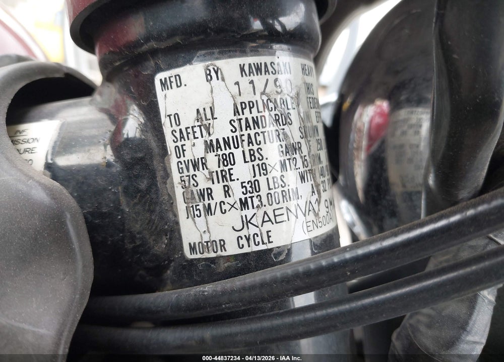 1991 KAWASAKI EN500 VIN: JKAENVA19MA007860
