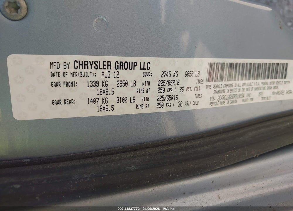 2013 CHRYSLER TOWN & COUNTRY TOURING VIN: 2C4RC1BG8DR518934