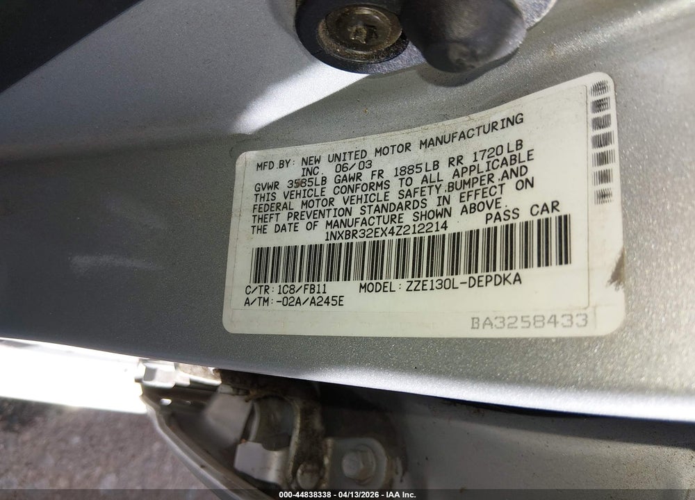 2004 TOYOTA COROLLA CE VIN: 1NXBR32EX4Z212214