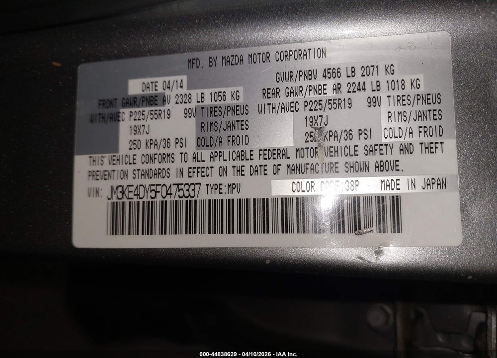 2015 MAZDA CX-5 GRAND TOURING VIN: JM3KE4DY5F0475337