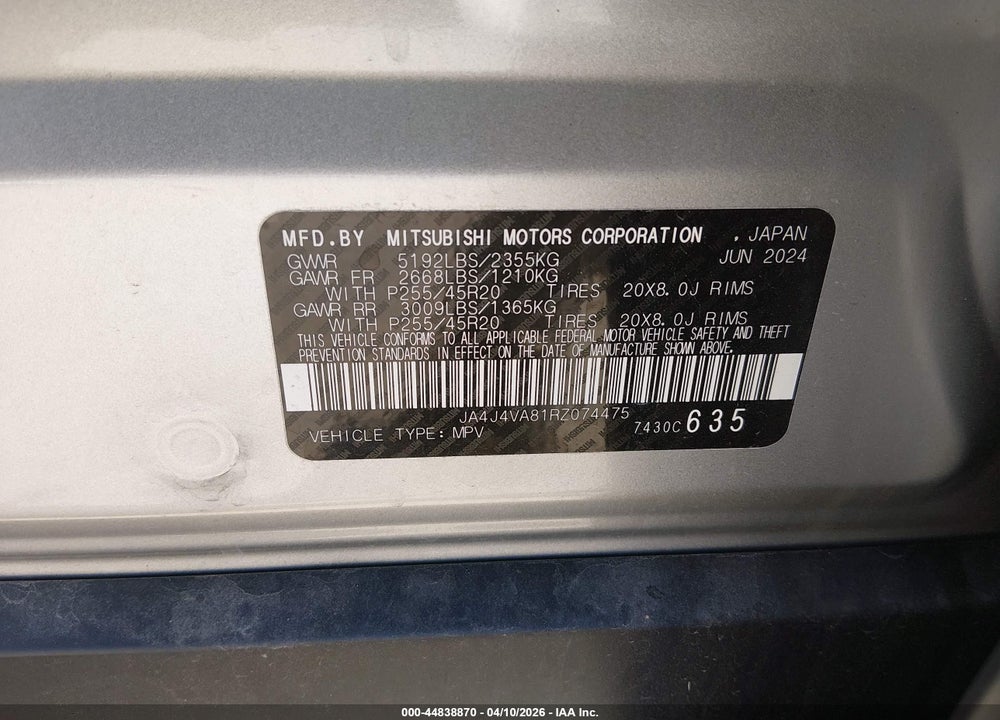 2024 MITSUBISHI OUTLANDER SE 2.5 S-AWC/SE BLACK EDITION S-AWC/SE BLACK EDITION W/PANO ROOF S-AWC/SE RALLIART S-AWC VIN: JA4J4VA81RZ074475