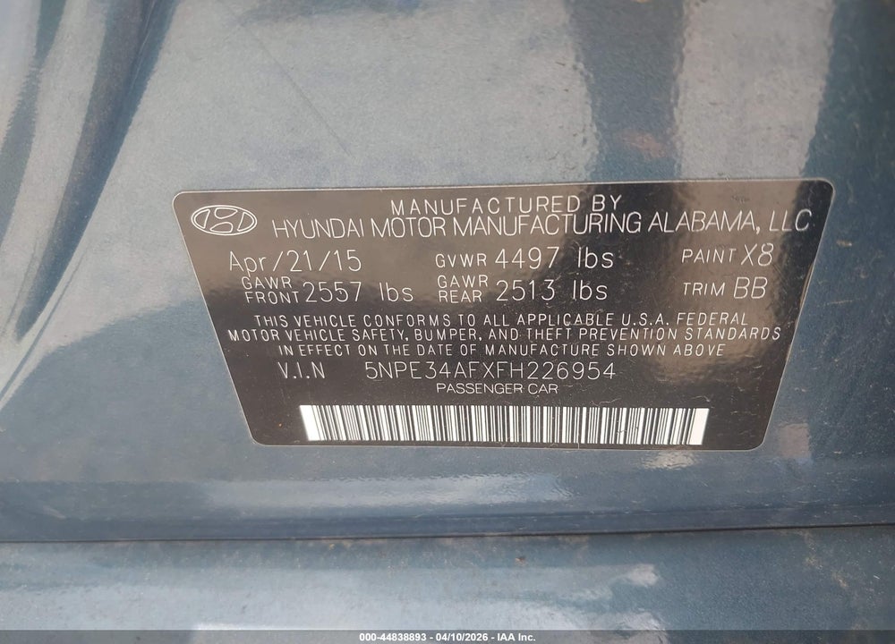 2015 HYUNDAI SONATA LIMITED VIN: 5NPE34AFXFH226954