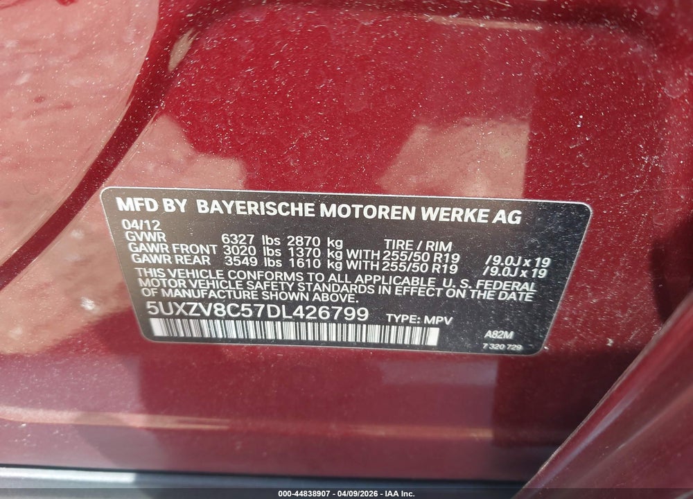 2013 BMW X5 XDRIVE50I VIN: 5UXZV8C57DL426799