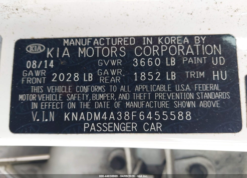 2015 KIA RIO LX VIN: KNADM4A38F6455588