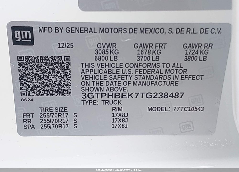 2026 GMC SIERRA 1500 , SHORT BED, SLE, RWD VIN: 3GTPHBEK7TG238487