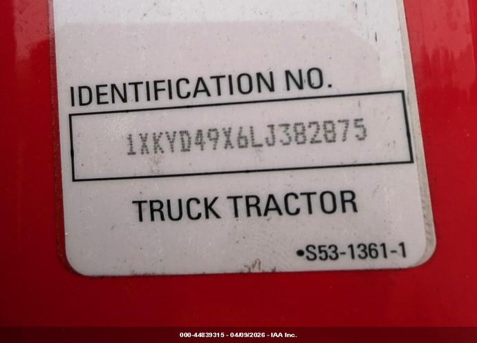 2020 KENWORTH T680 VIN: 1XKYD49X6LJ382875