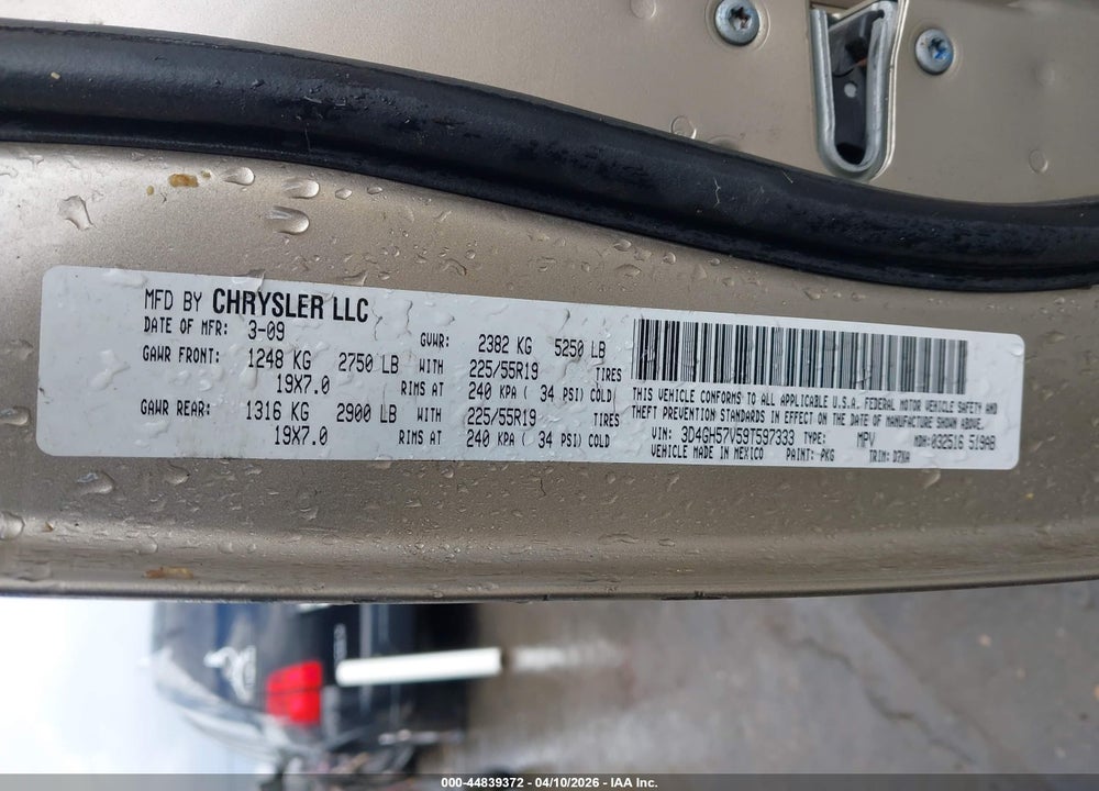 2009 DODGE JOURNEY SXT VIN: 3D4GH57V59T597333