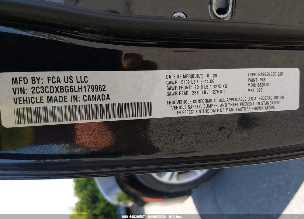 2020 DODGE CHARGER SXT RWD VIN: 2C3CDXBG6LH179962