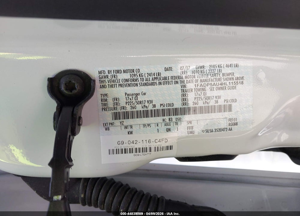 2017 FORD C-MAX HYBRID SE VIN: 1FADP5AU4HL115518