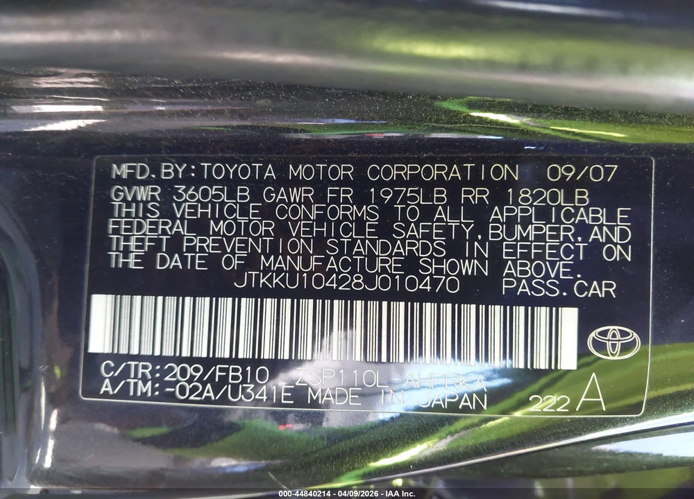 2008 SCION XD VIN: JTKKU10428J010470