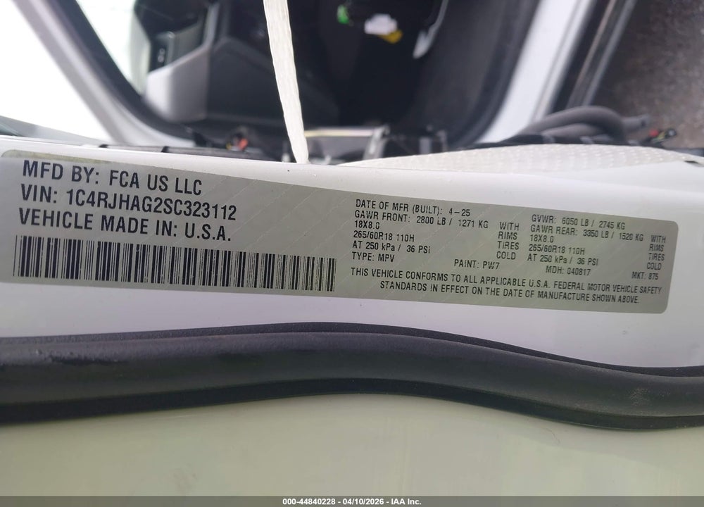 2025 JEEP GRAND CHEROKEE ALTITUDE 4X4 VIN: 1C4RJHAG2SC323112