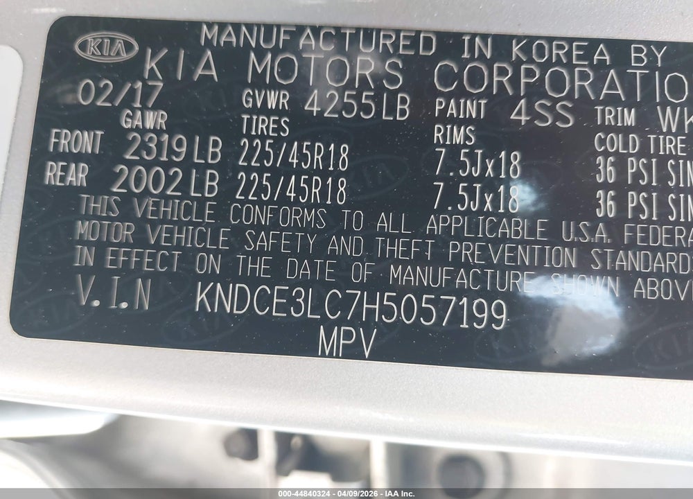 2017 KIA NIRO TOURING VIN: KNDCE3LC7H5057199