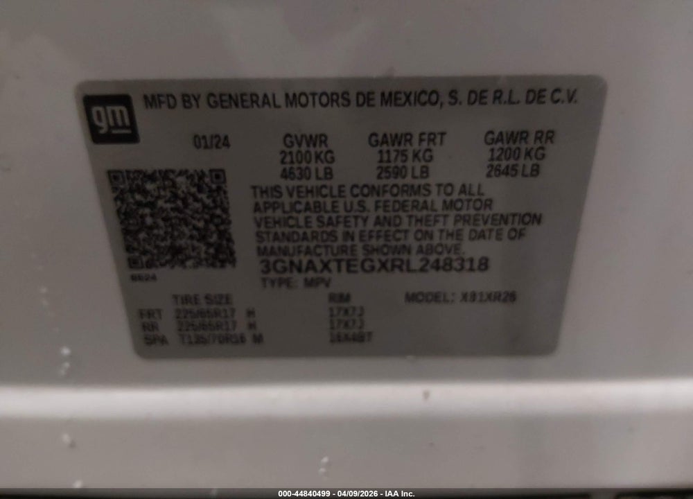 2024 CHEVROLET EQUINOX AWD 2FL VIN: 3GNAXTEGXRL248318