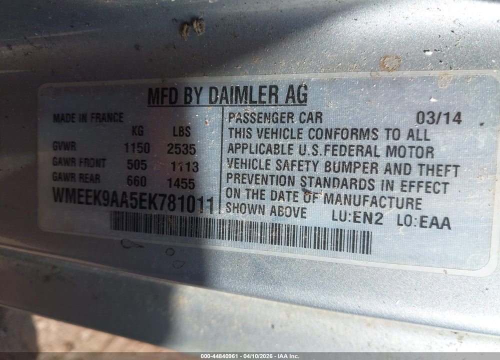 2014 SMART FORTWO ELECTRIC DRIVE PASSION VIN: WMEEK9AA5EK781011