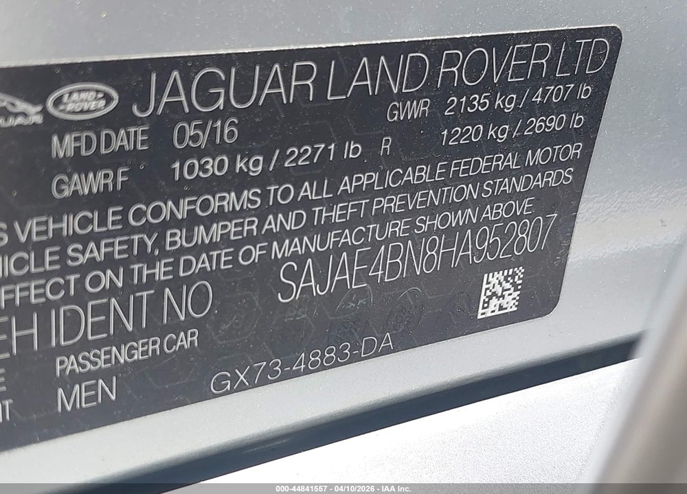 2017 JAGUAR XE 20D PRESTIGE VIN: SAJAE4BN8HA952807