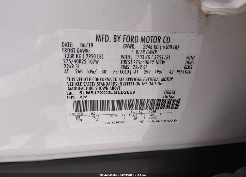 2020 LINCOLN AVIATOR RE VIN: 5LM5J7XC0LGL02629