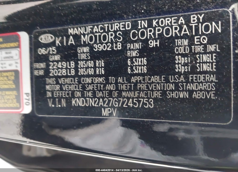 2016 KIA SOUL VIN: KNDJN2A27G7245753