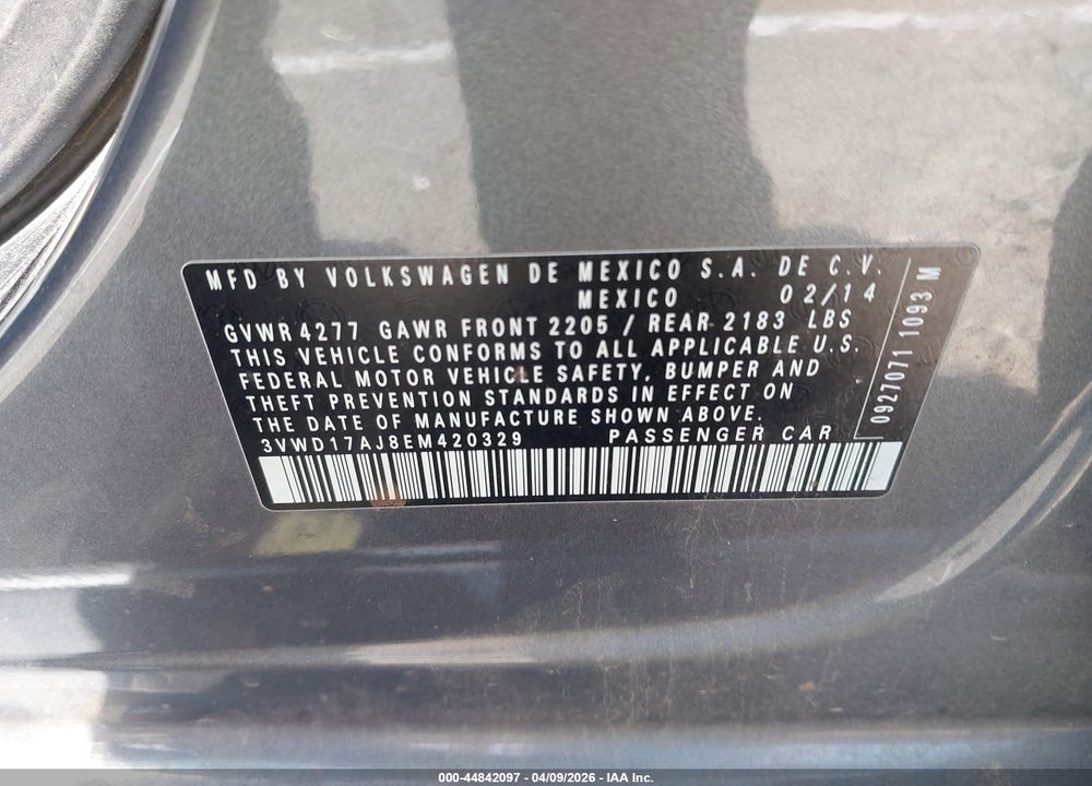 2014 VOLKSWAGEN JETTA 1.8T SE VIN: 3VWD17AJ8EM420329