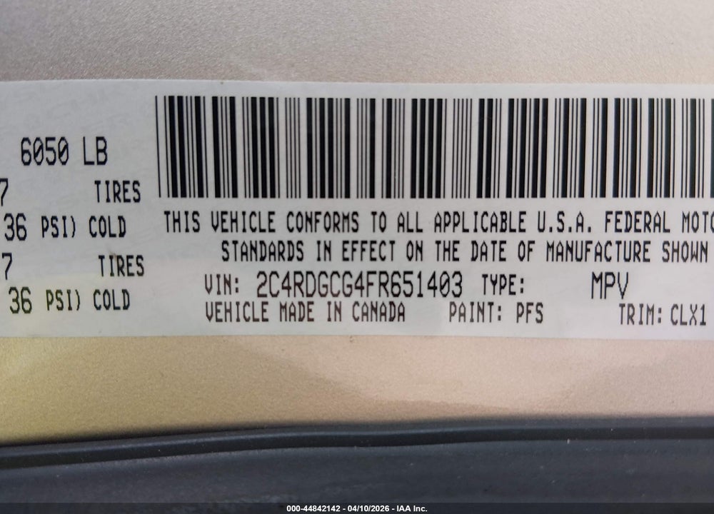 2015 DODGE GRAND CARAVAN SXT PLUS VIN: 2C4RDGCG4FR651403