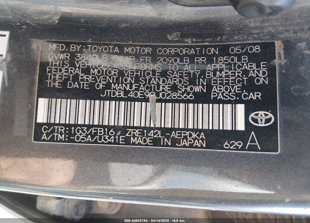 2009 TOYOTA COROLLA LE VIN: JTDBL40E99J028566