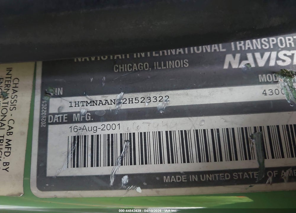 2002 INTERNATIONAL 4000 4300 VIN: 1HTMNAAN22H523322