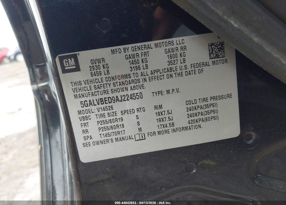 2010 BUICK ENCLAVE 1XL VIN: 5GALVBED9AJ224550