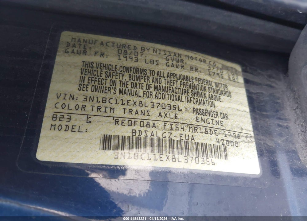 2008 NISSAN VERSA 1.8SL VIN: 3N1BC11EX8L370356