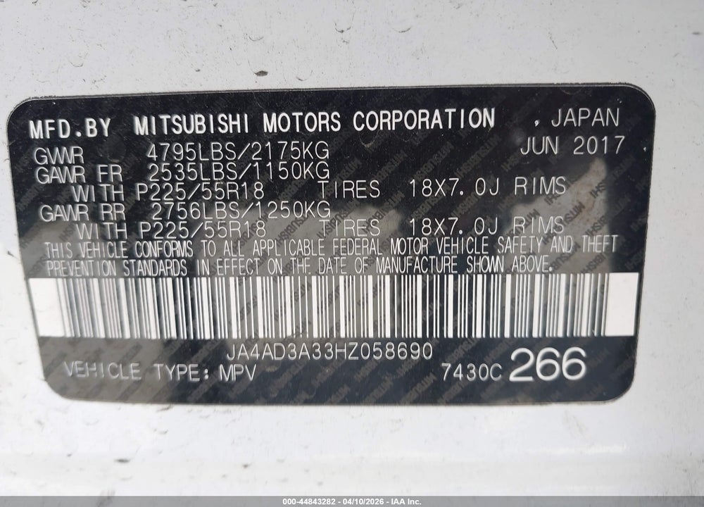 2017 MITSUBISHI OUTLANDER SE/SEL VIN: JA4AD3A33HZ058690