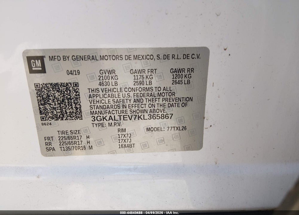 2019 GMC TERRAIN SLE VIN: 3GKALTEV7KL365867