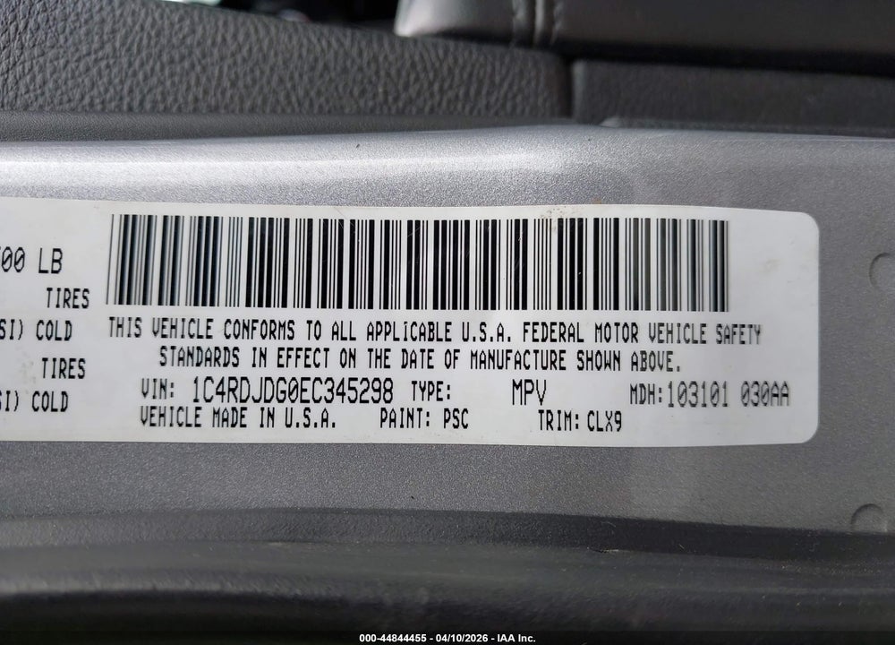 2014 DODGE DURANGO LIMITED VIN: 1C4RDJDG0EC345298