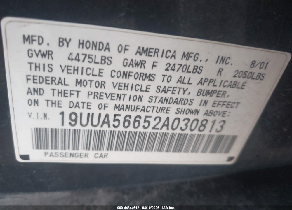2002 ACURA TL 3.2 VIN: 19UUA56652A030813
