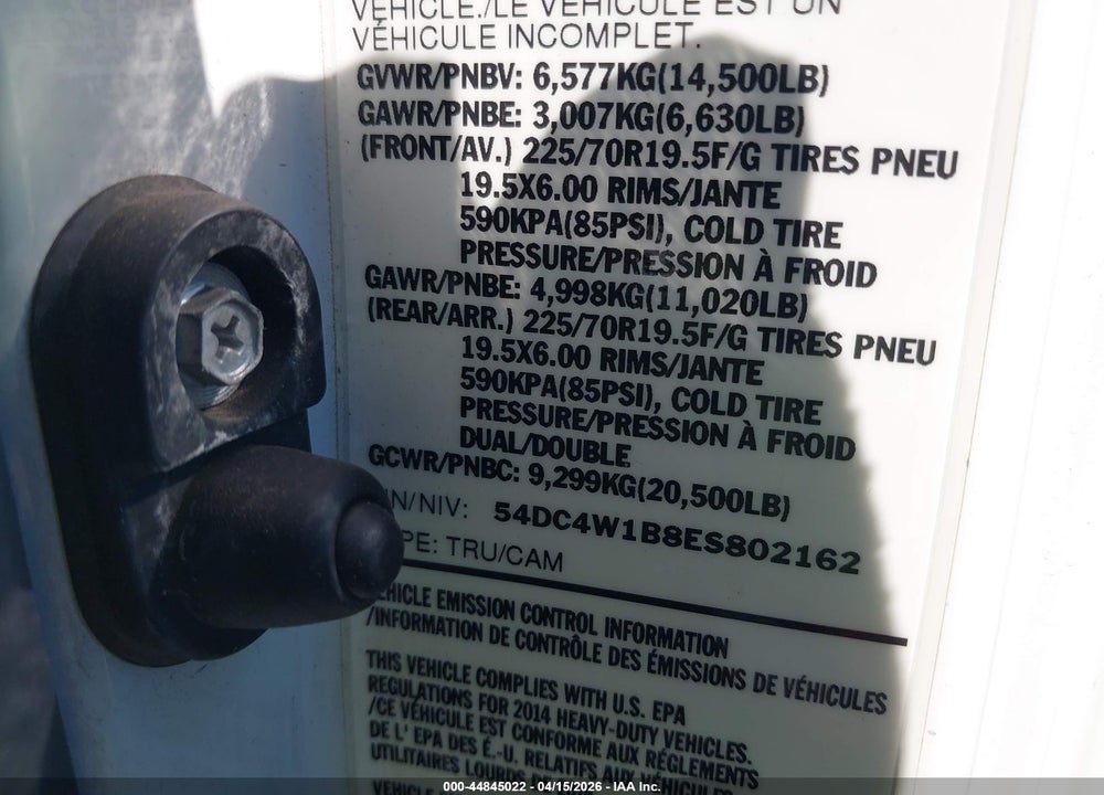 2014 ISUZU NPR GAS REG VIN: 54DC4W1B8ES802162