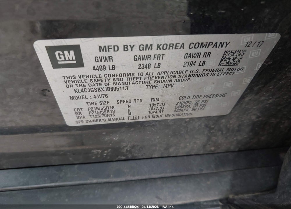 2018 BUICK ENCORE ESSENCE VIN: KL4CJGSBXJB605113