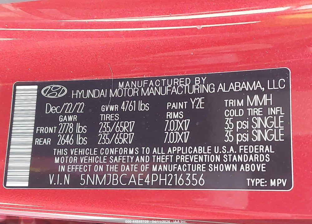 2023 HYUNDAI TUCSON SEL VIN: 5NMJBCAE4PH216356