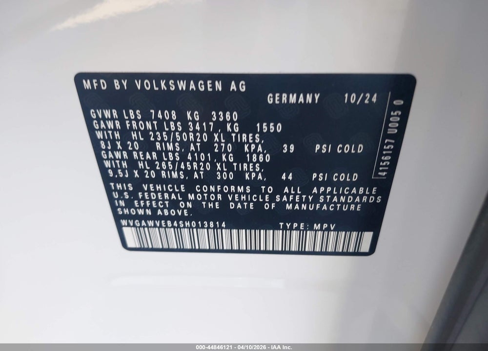 2025 VOLKSWAGEN ID. BUZZ PRO S VIN: WVGAWVEB4SH013814