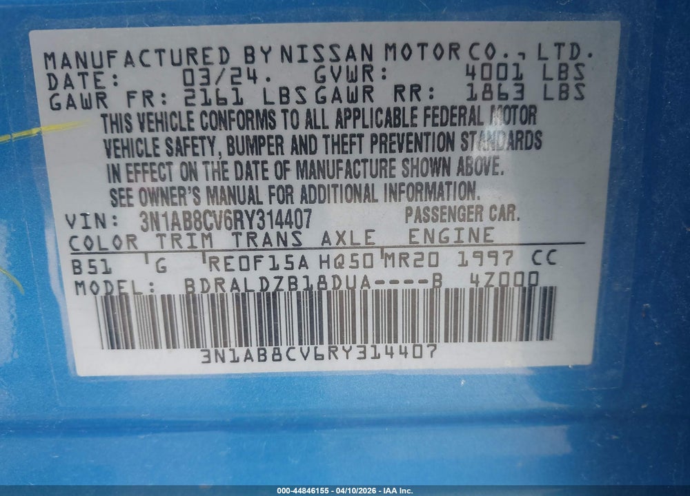 2024 NISSAN SENTRA SV XTRONIC CVT VIN: 3N1AB8CV6RY314407