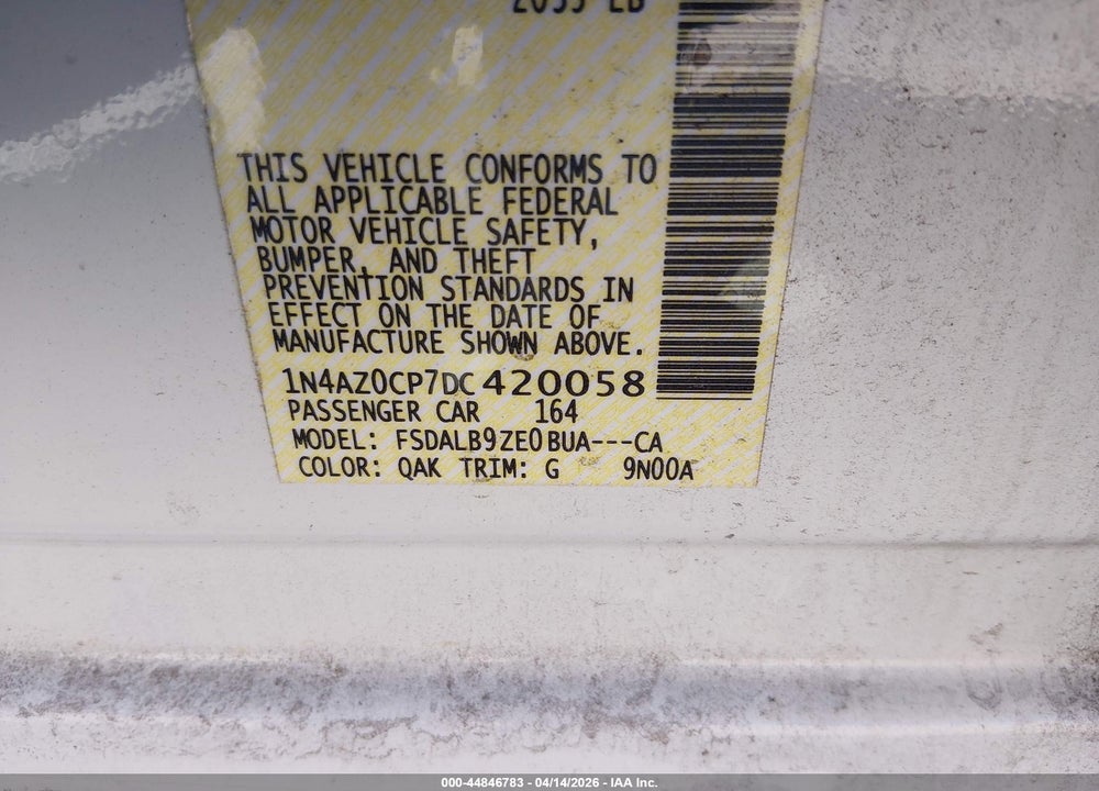 2013 NISSAN LEAF S VIN: 1N4AZ0CP7DC420058